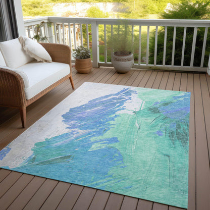 Saelon Blue Washable Indoor-Outdoor Rug