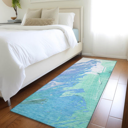 Saelon Blue Washable Indoor-Outdoor Rug