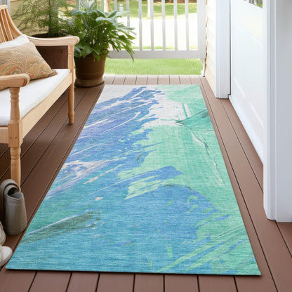 Saelon Blue Washable Indoor-Outdoor Rug