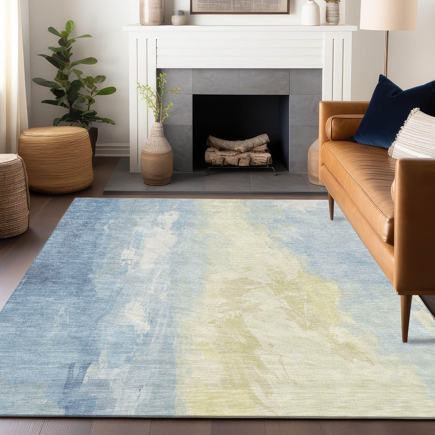 Saelor Blue Washable Indoor-Outdoor Rug