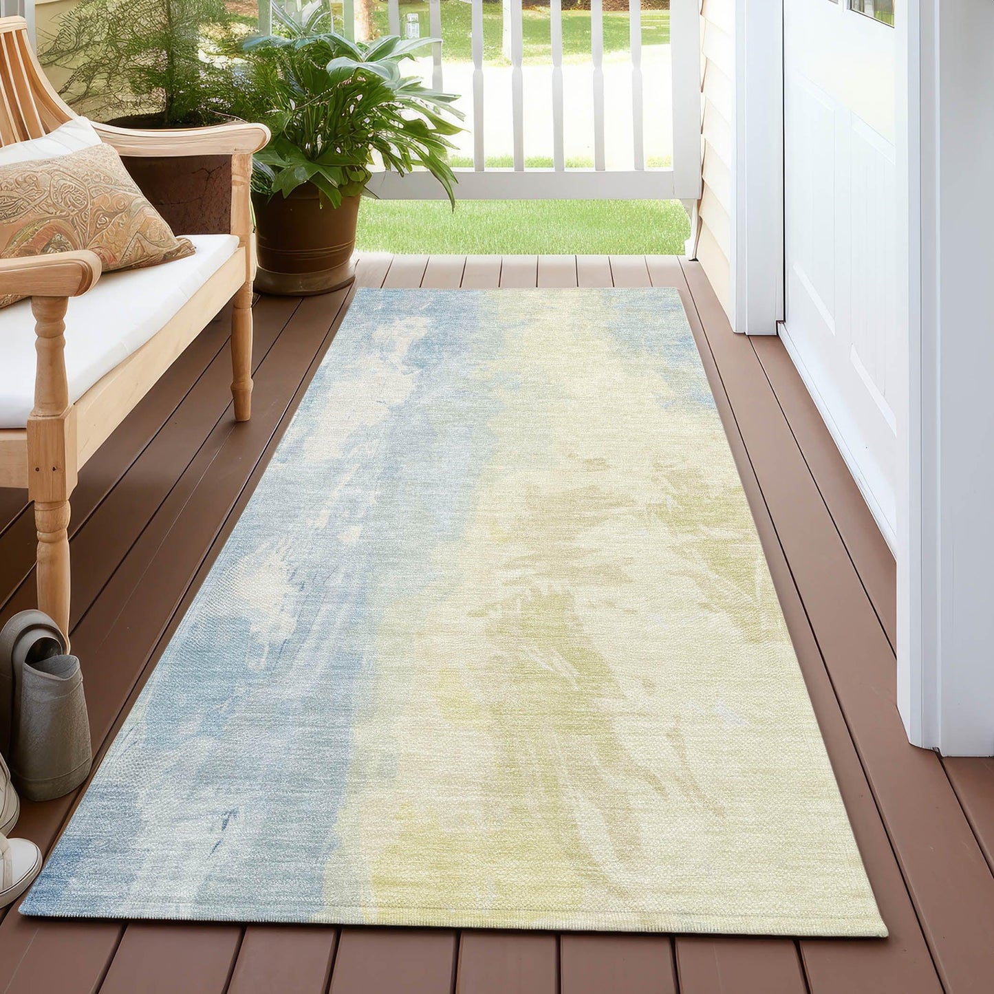 Saelor Blue Washable Indoor-Outdoor Rug