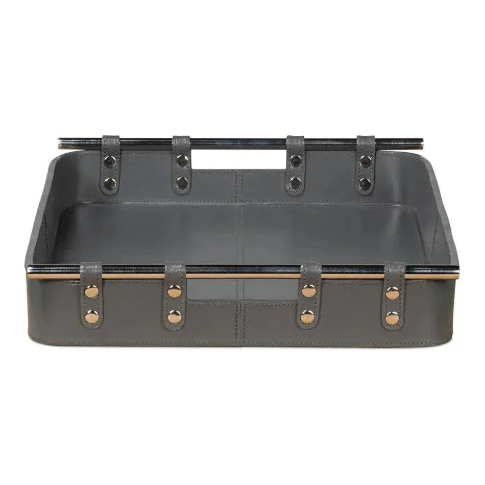 Safari Leather and Steel Grey Tray - LOOMLAN - Sarreid - Trays