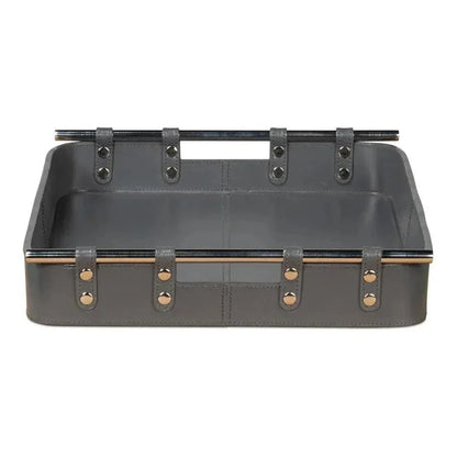 Safari Leather and Steel Grey Tray - LOOMLAN - Sarreid - Trays