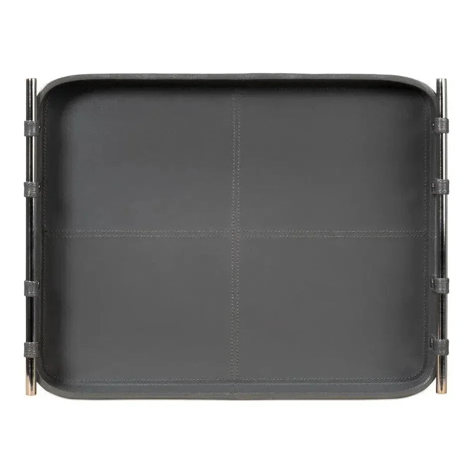 Safari Leather and Steel Grey Tray - LOOMLAN - Sarreid - Trays