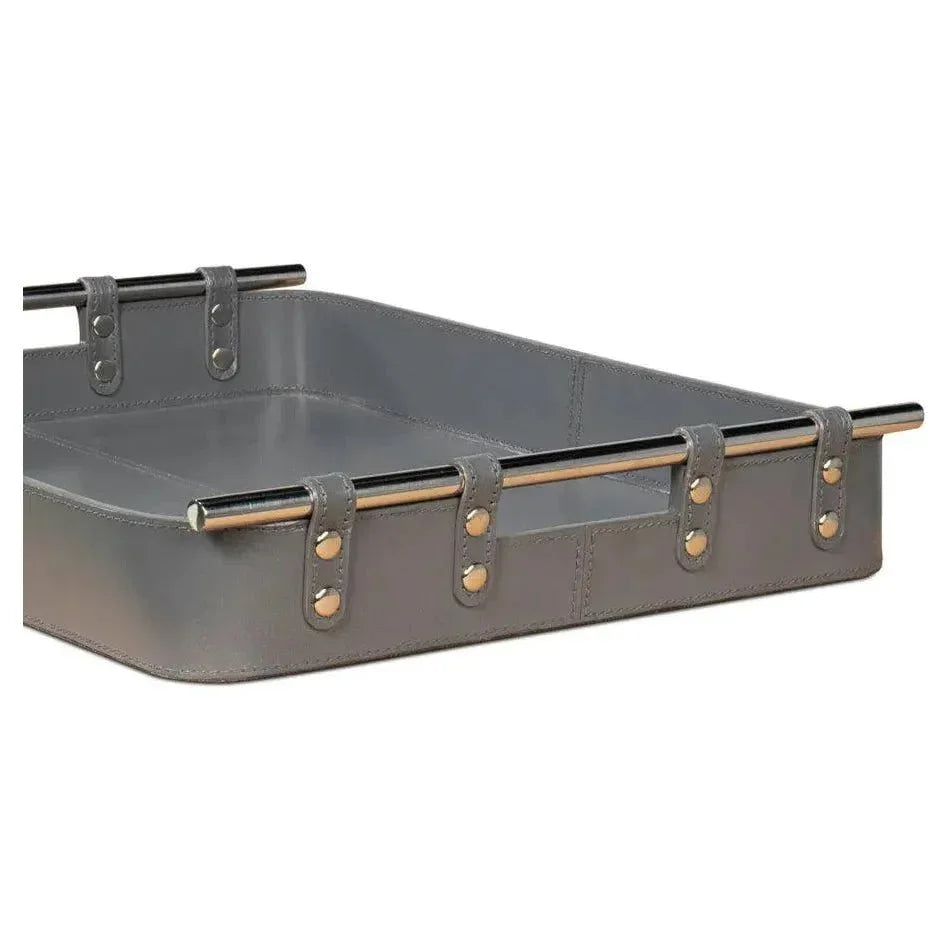 Safari Leather and Steel Grey Tray - LOOMLAN - Sarreid - Trays