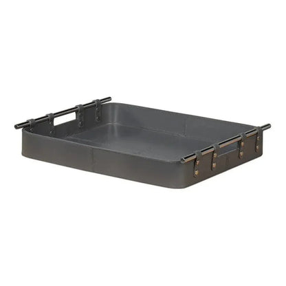 Safari Leather and Steel Grey Tray - LOOMLAN - Sarreid - Trays