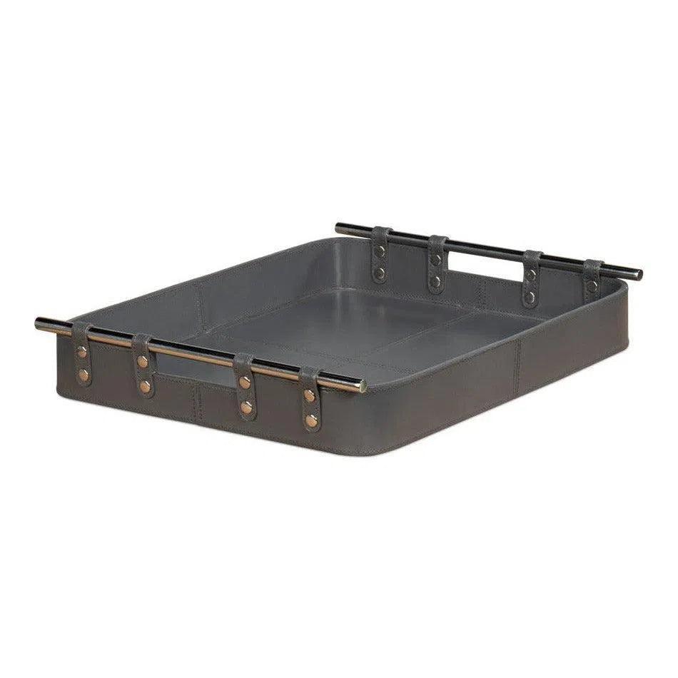 Safari Leather and Steel Grey Tray - LOOMLAN - Sarreid - Trays