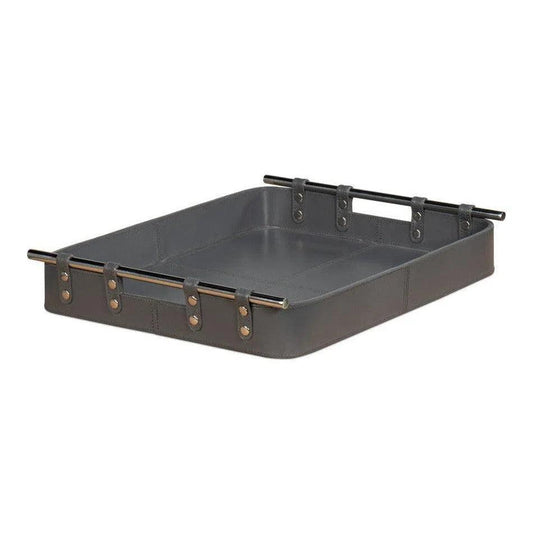 Safari Leather and Steel Grey Tray - LOOMLAN - Sarreid - Trays