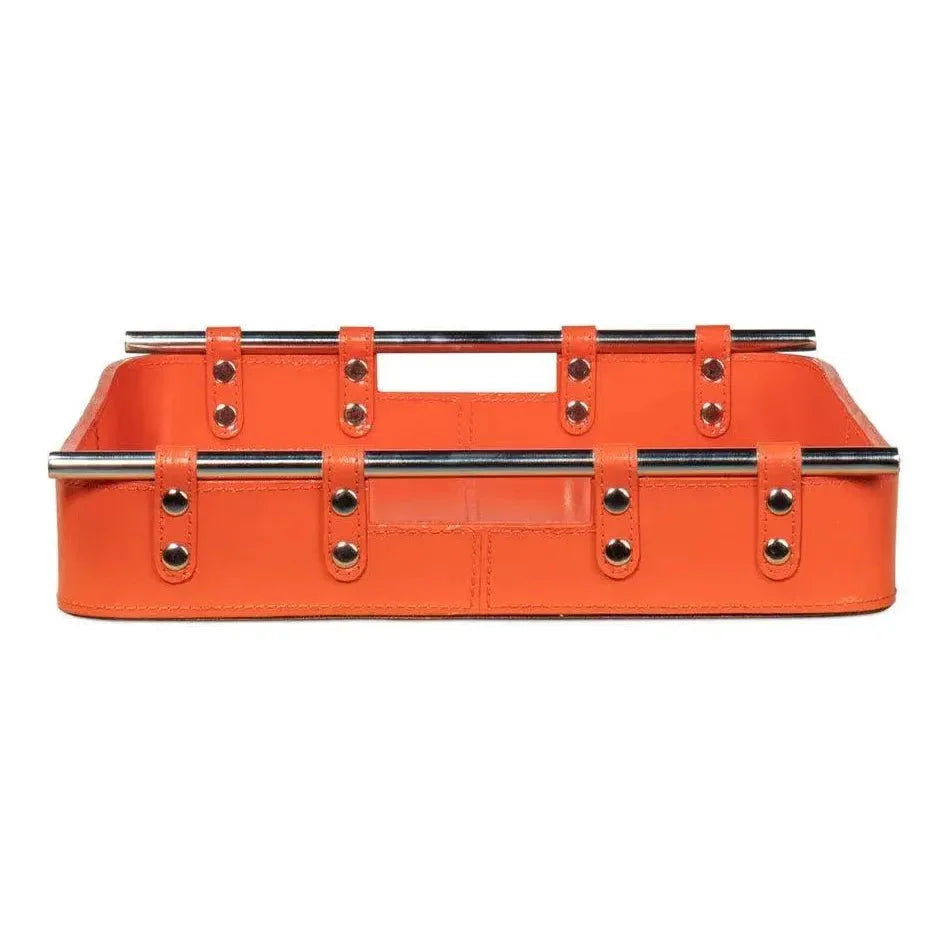 Safari Leather and Steel Orange Tray - LOOMLAN - Sarreid - Trays