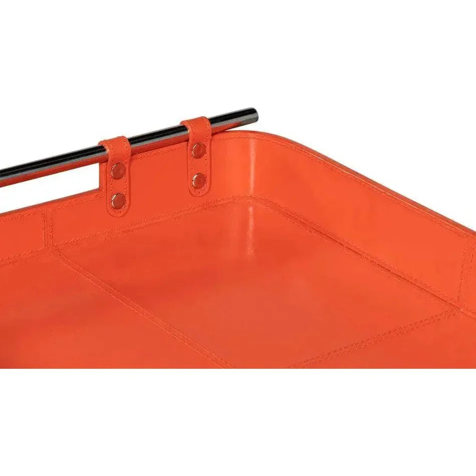 Safari Leather and Steel Orange Tray - LOOMLAN - Sarreid - Trays
