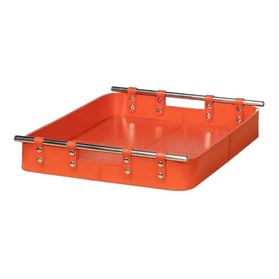 Safari Leather and Steel Orange Tray - LOOMLAN - Sarreid - Trays