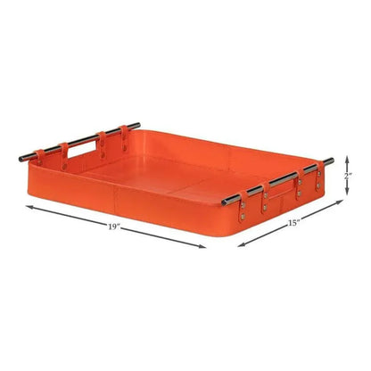 Safari Leather and Steel Orange Tray - LOOMLAN - Sarreid - Trays