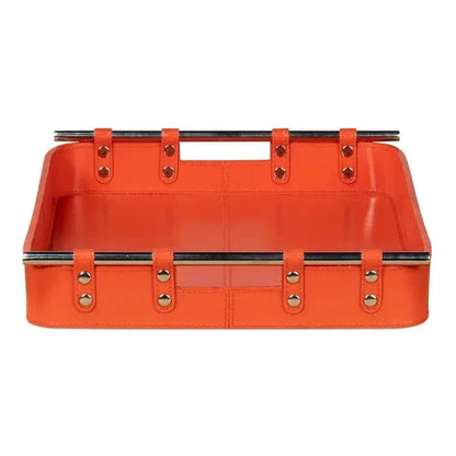 Safari Leather and Steel Orange Tray - LOOMLAN - Sarreid - Trays