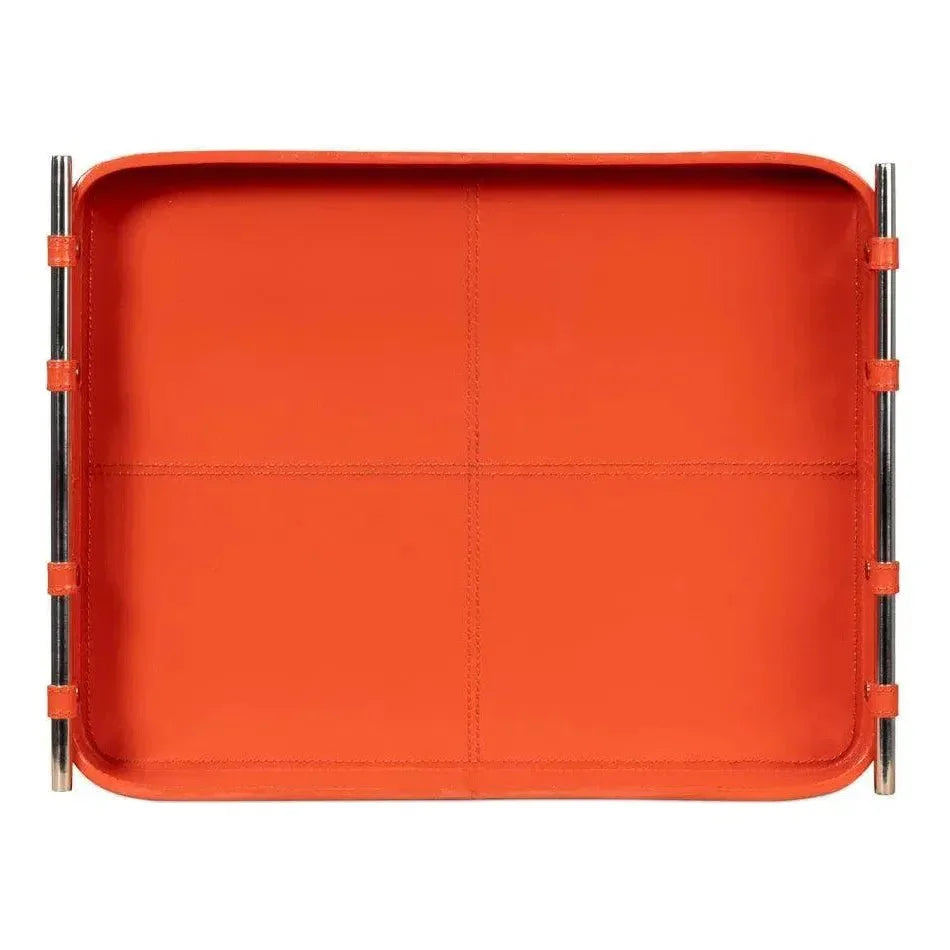 Safari Leather and Steel Orange Tray - LOOMLAN - Sarreid - Trays