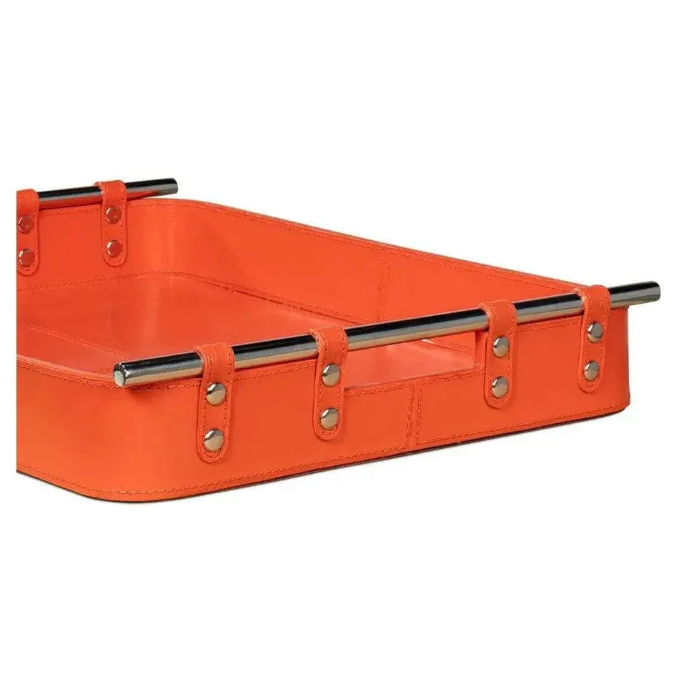 Safari Leather and Steel Orange Tray - LOOMLAN - Sarreid - Trays