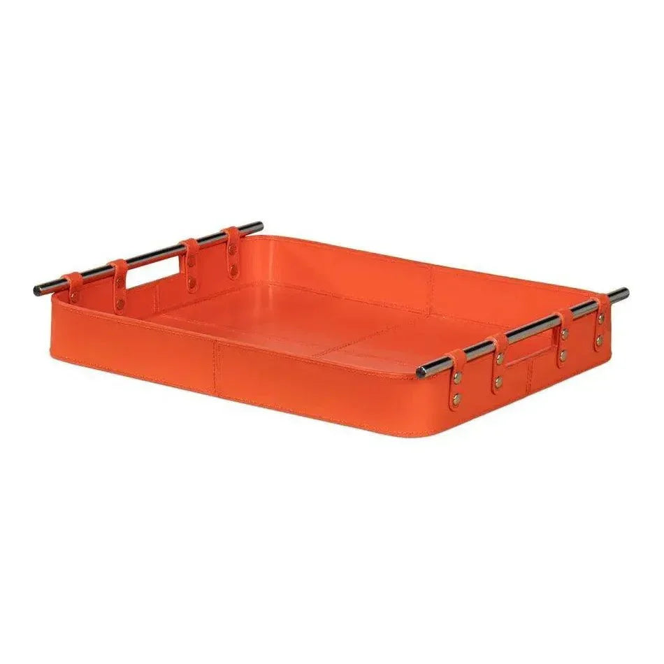 Safari Leather and Steel Orange Tray - LOOMLAN - Sarreid - Trays