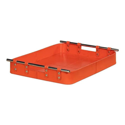 Safari Leather and Steel Orange Tray - LOOMLAN - Sarreid - Trays
