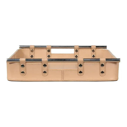 Safari Leather and Steel Tan Tray - LOOMLAN - Sarreid - Trays
