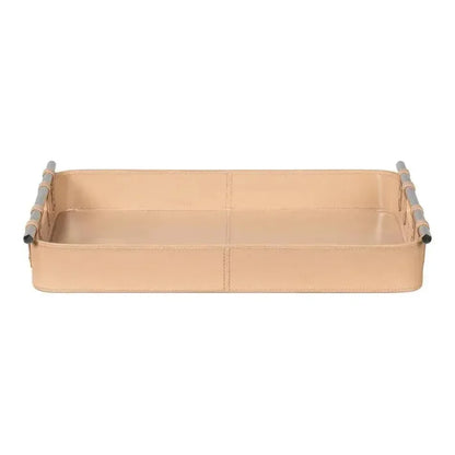 Safari Leather and Steel Tan Tray - LOOMLAN - Sarreid - Trays
