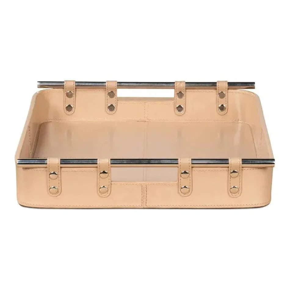 Safari Leather and Steel Tan Tray - LOOMLAN - Sarreid - Trays