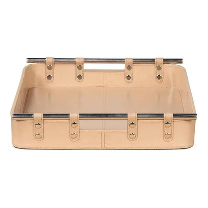Safari Leather and Steel Tan Tray - LOOMLAN - Sarreid - Trays