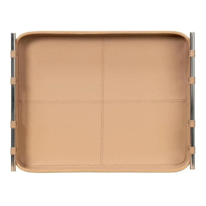 Safari Leather and Steel Tan Tray - LOOMLAN - Sarreid - Trays