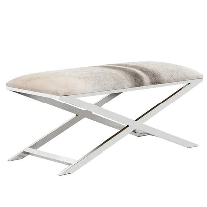 Sahara Bench Cowhide Seat Polished Steel Base - LOOMLAN - SUNPAN - Bedroom Benches