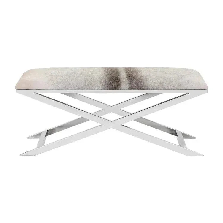 Sahara Bench Cowhide Seat Polished Steel Base - LOOMLAN - SUNPAN - Bedroom Benches