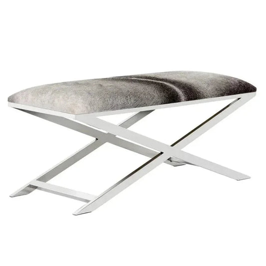 Sahara Bench Cowhide Seat Polished Steel Base - LOOMLAN - SUNPAN - Bedroom Benches