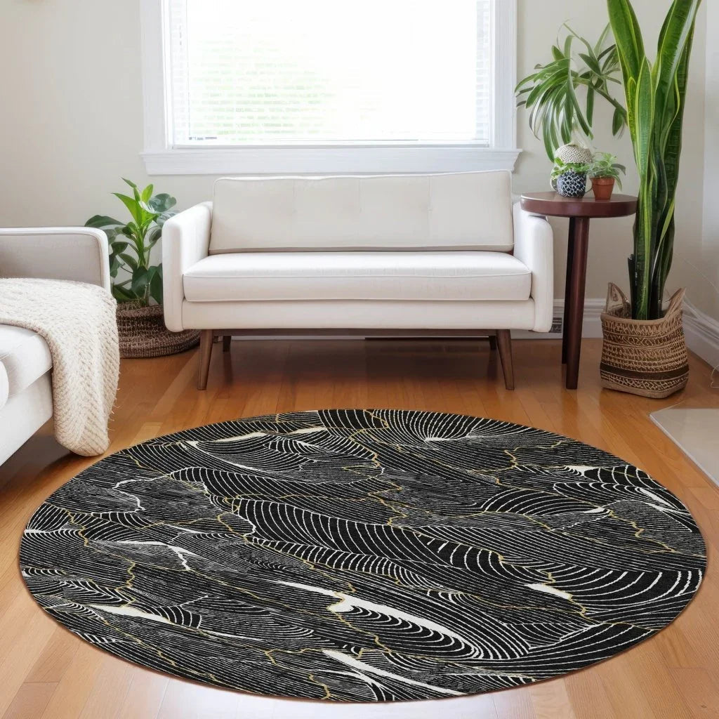 Sahari Black Washable Indoor-Outdoor Rug-Outdoor Rugs-LOOMLAN Rugs-LOOMLAN