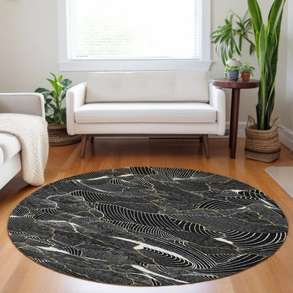 Sahari Black Washable Indoor-Outdoor Rug-Outdoor Rugs-LOOMLAN Rugs-LOOMLAN