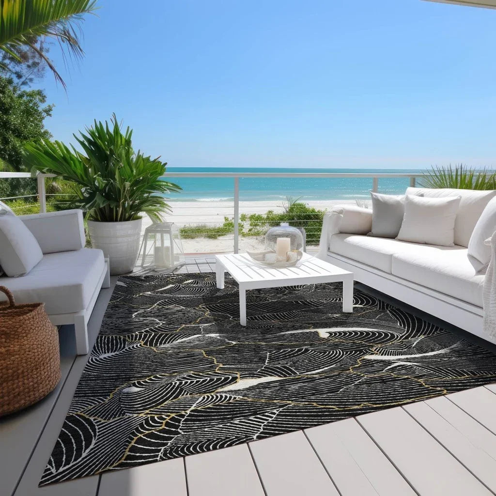 Sahari Black Washable Indoor-Outdoor Rug-Outdoor Rugs-LOOMLAN Rugs-LOOMLAN