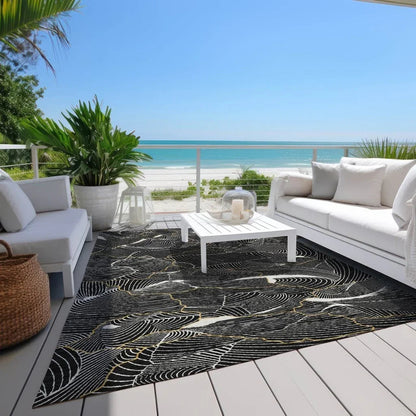 Sahari Black Washable Indoor-Outdoor Rug-Outdoor Rugs-LOOMLAN Rugs-LOOMLAN