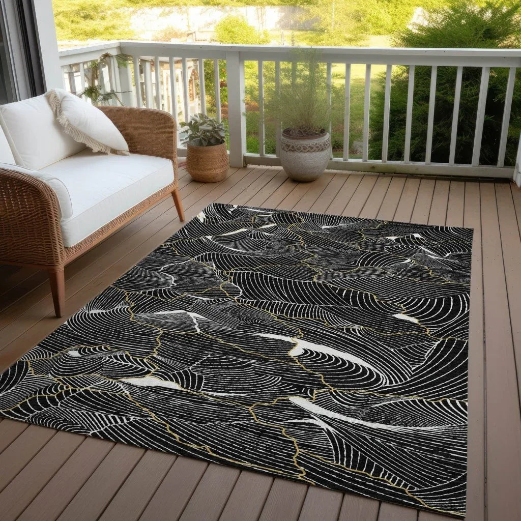 Sahari Black Washable Indoor-Outdoor Rug-Outdoor Rugs-LOOMLAN Rugs-LOOMLAN