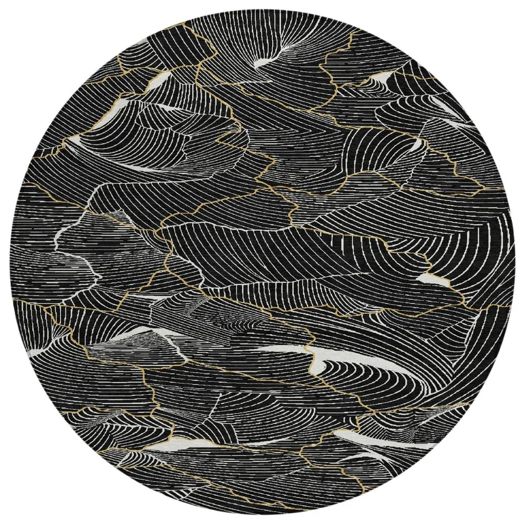 Sahari Black Washable Indoor-Outdoor Rug-Outdoor Rugs-LOOMLAN Rugs-8' x 8'-LOOMLAN