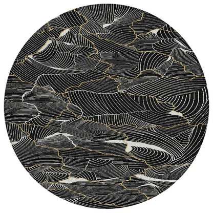 Sahari Black Washable Indoor-Outdoor Rug-Outdoor Rugs-LOOMLAN Rugs-8' x 8'-LOOMLAN