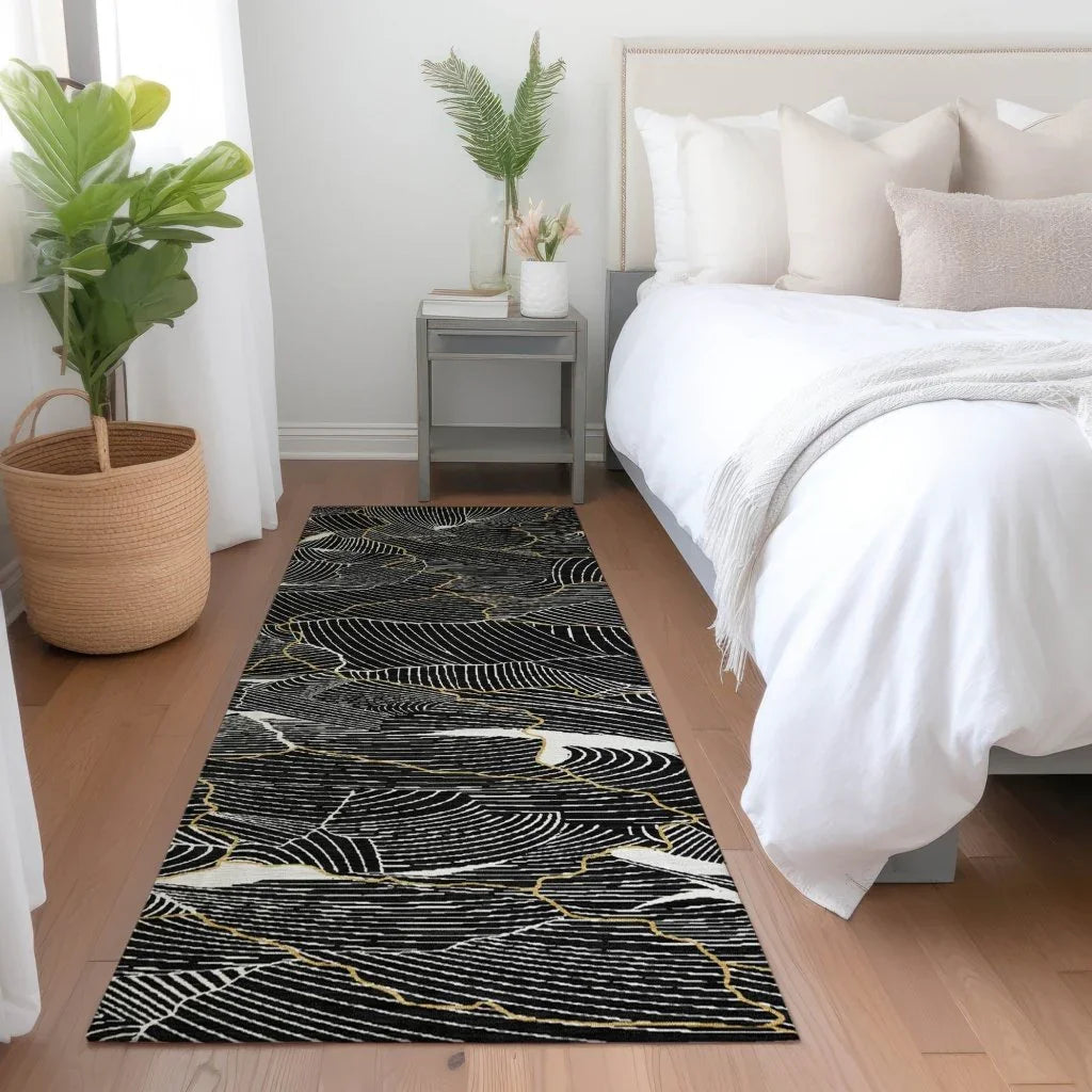 Sahari Black Washable Indoor-Outdoor Rug-Outdoor Rugs-LOOMLAN Rugs-LOOMLAN