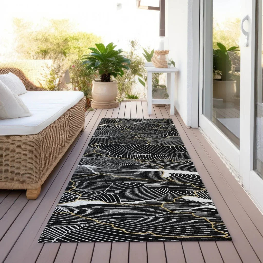 Sahari Black Washable Indoor-Outdoor Rug-Outdoor Rugs-LOOMLAN Rugs-LOOMLAN