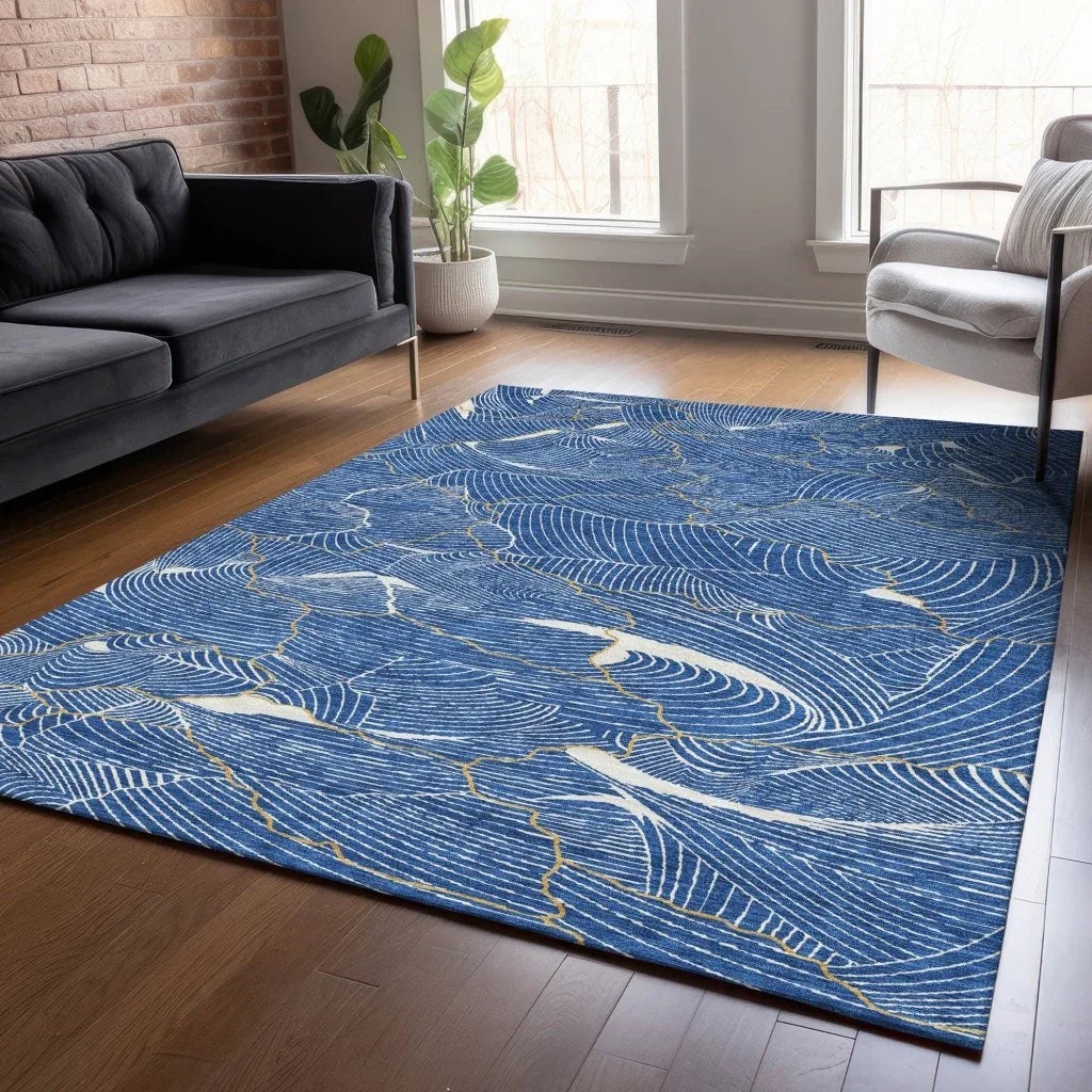 Sahari Blue Washable Indoor-Outdoor Rug-Outdoor Rugs-LOOMLAN Rugs-LOOMLAN