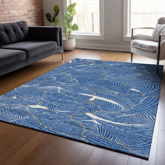 Sahari Blue Washable Indoor-Outdoor Rug-Outdoor Rugs-LOOMLAN Rugs-LOOMLAN