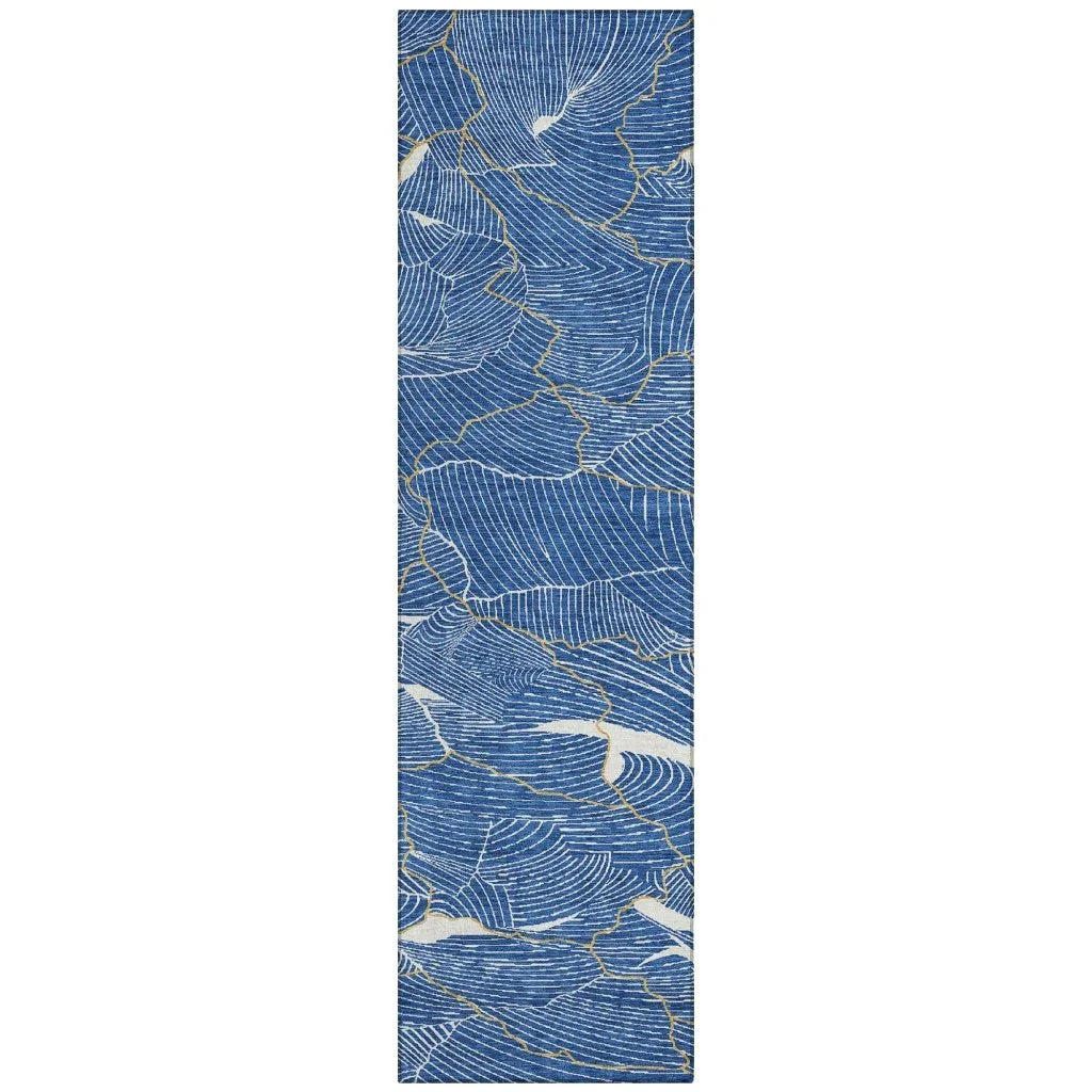 Sahari Blue Washable Indoor-Outdoor Rug-Outdoor Rugs-LOOMLAN Rugs-2'3" x 7'6"-LOOMLAN