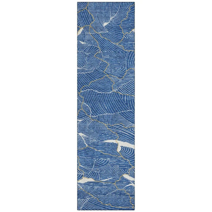 Sahari Blue Washable Indoor-Outdoor Rug-Outdoor Rugs-LOOMLAN Rugs-2'3" x 7'6"-LOOMLAN