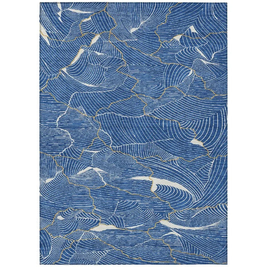 Sahari Blue Washable Indoor-Outdoor Rug-Outdoor Rugs-LOOMLAN Rugs-2'6" x 3'10"-LOOMLAN