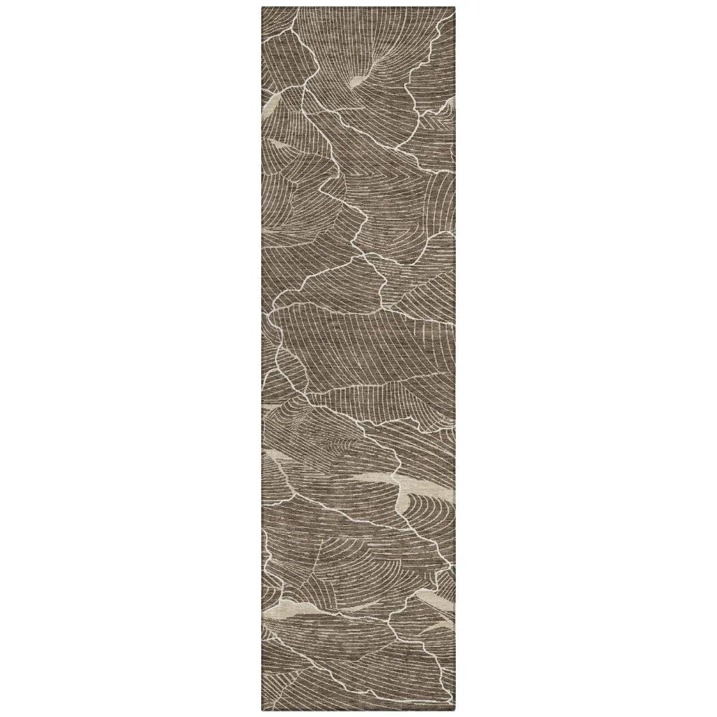 Sahari Brown Washable Indoor-Outdoor Rug-Outdoor Rugs-LOOMLAN Rugs-2'3" x 7'6"-LOOMLAN