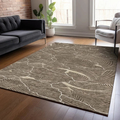 Sahari Brown Washable Indoor-Outdoor Rug-Outdoor Rugs-LOOMLAN Rugs-LOOMLAN