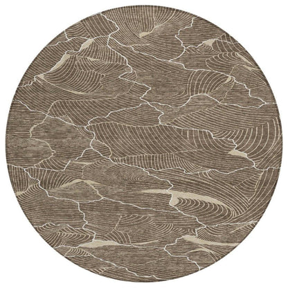 Sahari Brown Washable Indoor-Outdoor Rug-Outdoor Rugs-LOOMLAN Rugs-8' x 8'-LOOMLAN