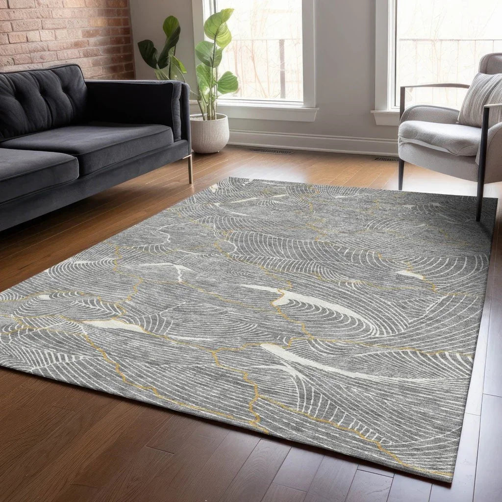 Sahari Gray Washable Indoor-Outdoor Rug-Outdoor Rugs-LOOMLAN Rugs-LOOMLAN