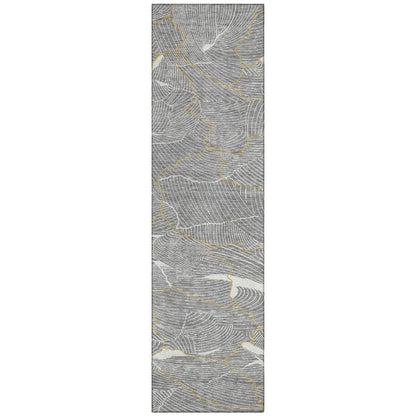 Sahari Gray Washable Indoor-Outdoor Rug-Outdoor Rugs-LOOMLAN Rugs-2'3" x 7'6"-LOOMLAN