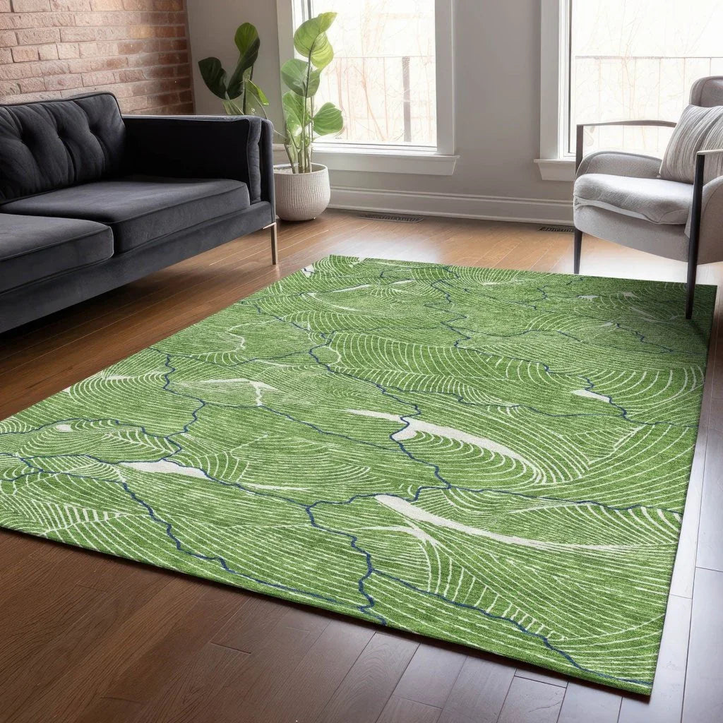 Sahari Green Washable Indoor-Outdoor Rug-Outdoor Rugs-LOOMLAN Rugs-LOOMLAN