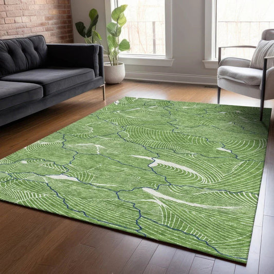 Sahari Green Washable Indoor-Outdoor Rug-Outdoor Rugs-LOOMLAN Rugs-LOOMLAN
